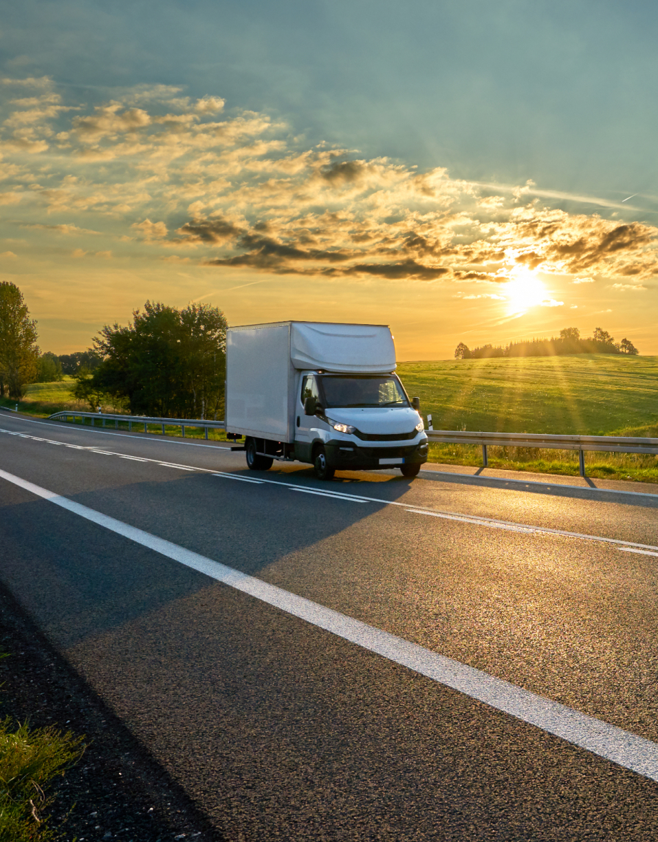 A truck in the sunset